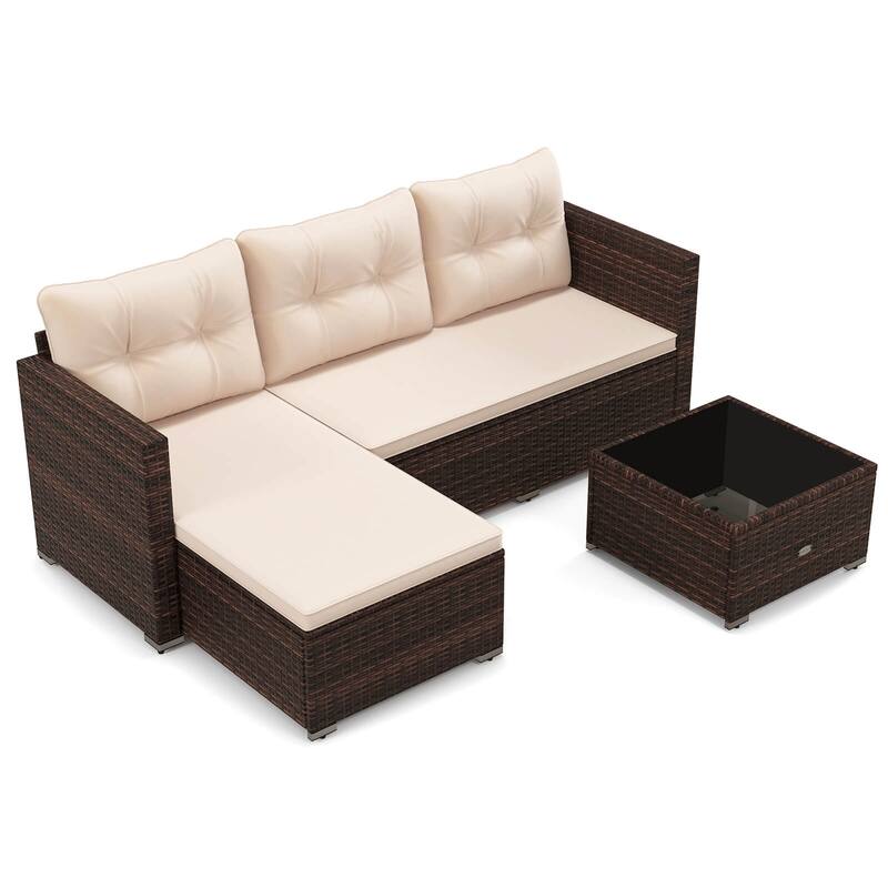 Costway 4 Seats Outdoor Wicker Furniture Set with Tempered Glass - See Details