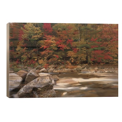 Wild River In Eastern Hardwood Forest, White Mountains National Forest, Maine Print On Wood by Tim Fitzharris - Multi-Color