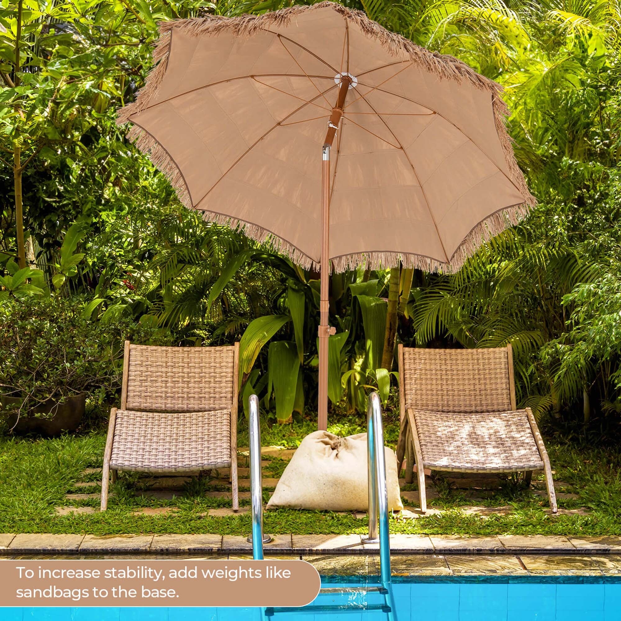 goplus patio umbrella Double Folding Picnic Chairs Mini Table Beverage Holder Carry  Charming floral pattern/stylish striped design and decorative top add the style of your outdoor spaceSpecifications Goplus 10-ft Solar Powered Cantilever