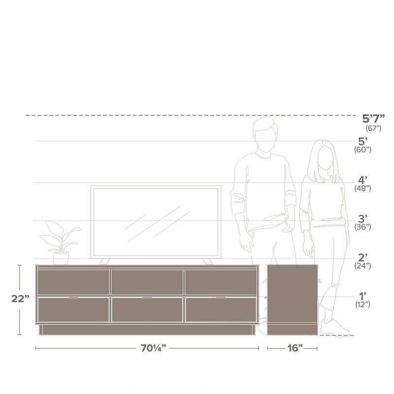 Prepac Simply Modern 70.25" W TV Stand for Living Room, Entertainment Room - 70.25" W x 22" H x 16" D
