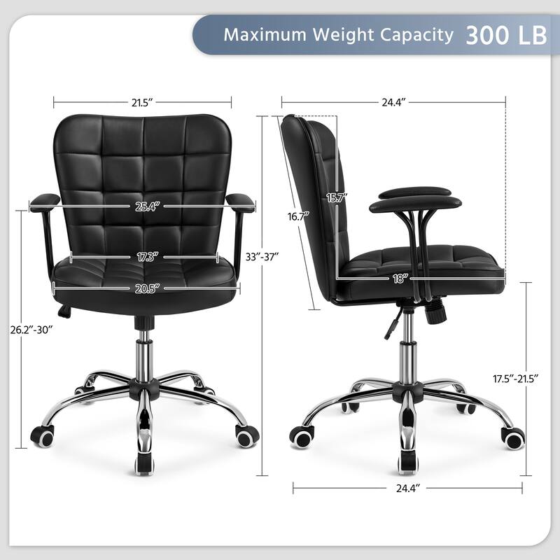 Yaheetech Mid-Back PU Leather Upholstered Office Chair with Padded Arms&Rolling Wheels