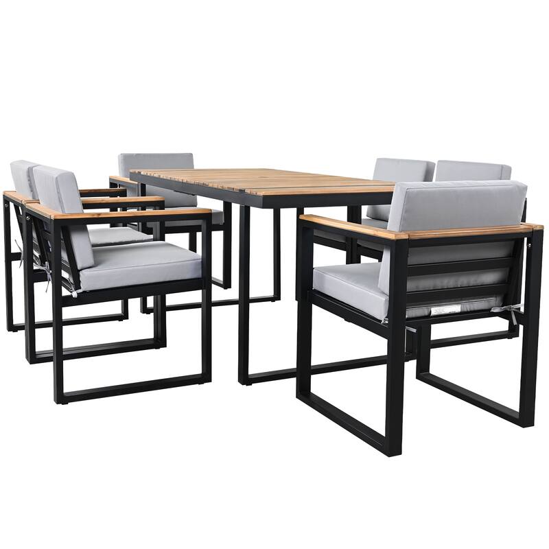 Modern 7 Pieces Outdoor Dining Set with Removable Cushions, Patio Dining Table and Chair Set for Patio, Backyard 7 Pack