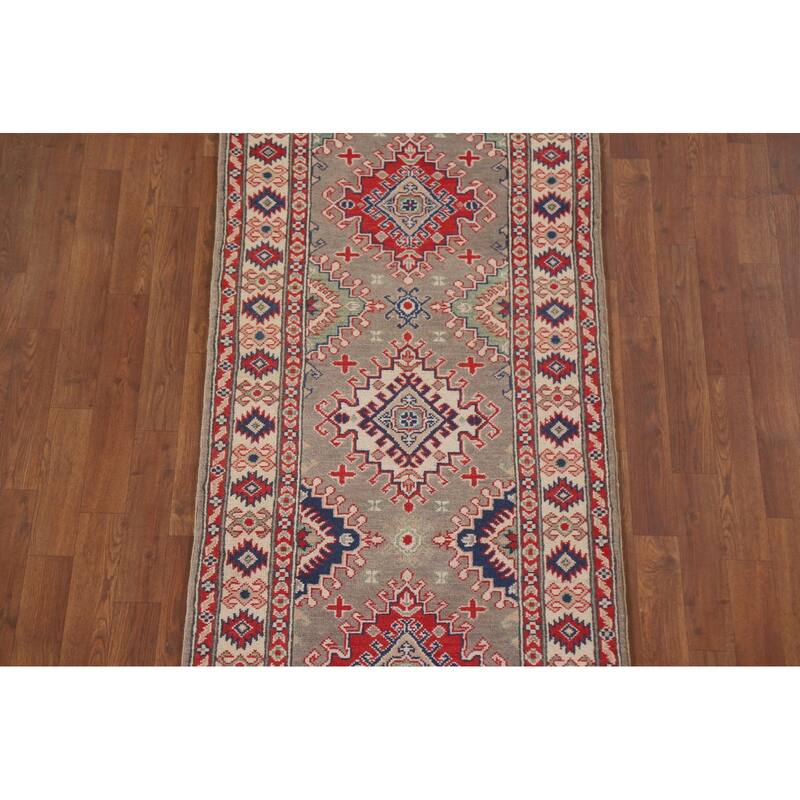Hand Knotted Oriental 100% Wool Carpet Traditional Geometric Brown Kazak Runner Rug - 15' 11'' X 2' 8''