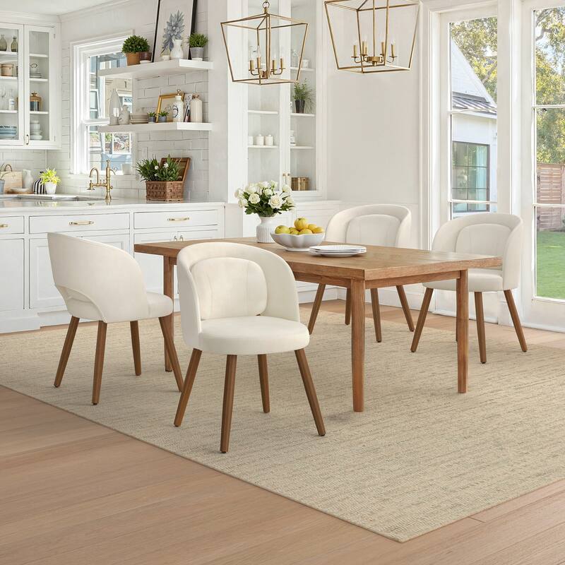 Upholstered Dining Chairs with Back Set of 2/4/6，Linen Dining Room Chairs with Lumbar Pillow for Dining Room, Beige - Off White - Set of 4