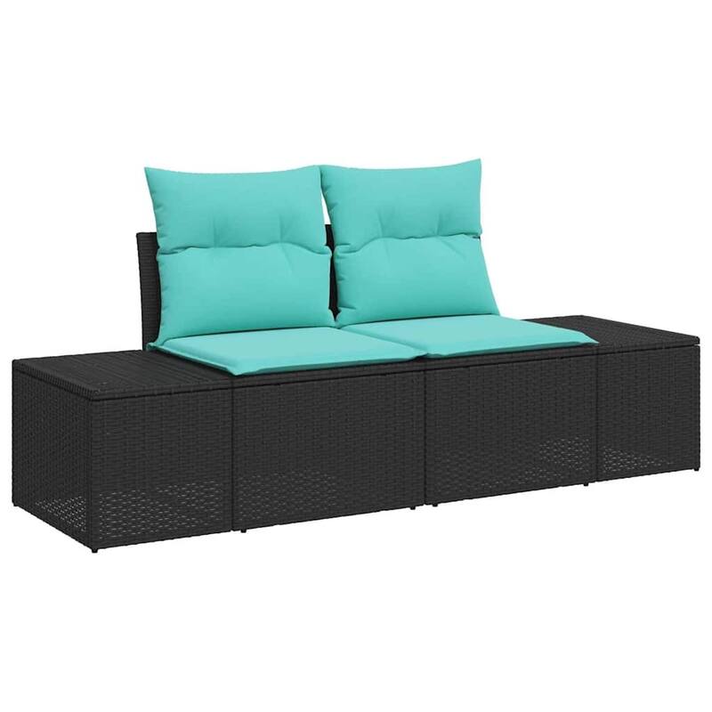 vidaXL Garden Sofa with Cushion Black 184 x 62 x 85cm poly rattan - 72.4 x 24.4 x 33.5