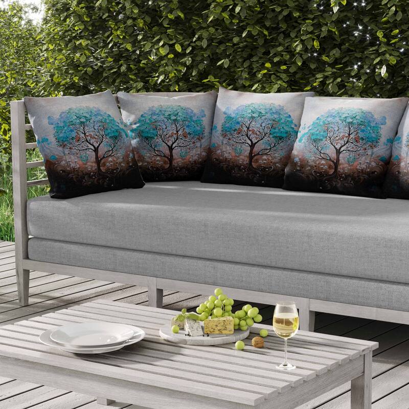 Beautiful Tree of Life Indoor/Outdoor Reversible Throw Pillow Blue and Brown