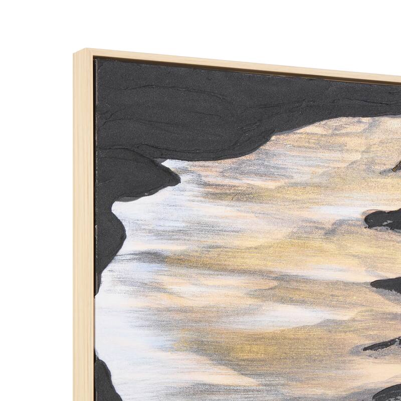 Black Canvas Ombre Textured Abstract Framed Wall Art with Brown and Cream Accents
