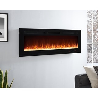 30 Inch Wall Mounted Electric Fireplace - 12 Flame Colors, 750/1500W Heat, Timer, Logs & Crystal Options, Overheat Protection