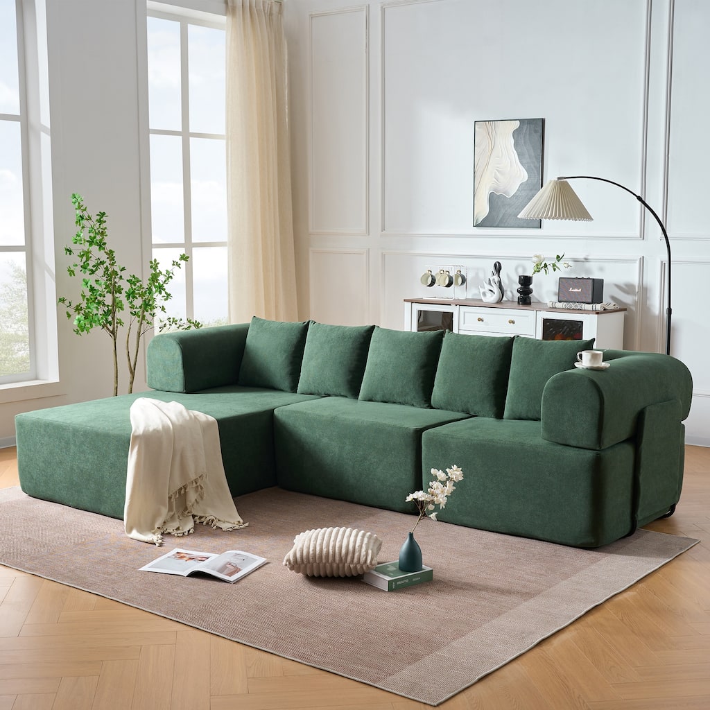 GDFStudio - 4-Seat Modular L-Shaped 106" Sectional Sofa with Movable Chaise & 5 Pillows