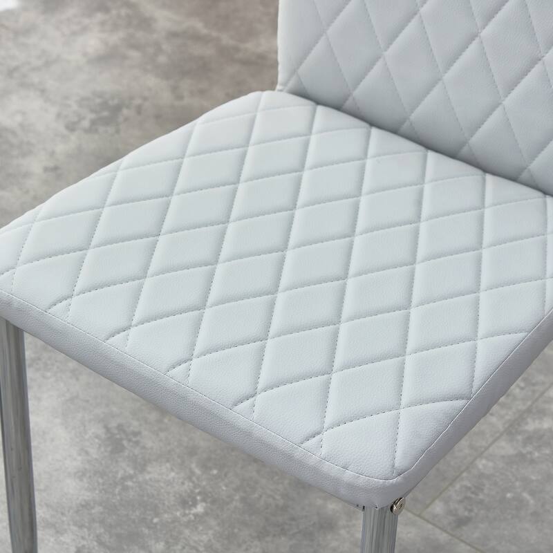 Leather Dining Table Chair Set of 6, High Back Dining Chair, Grid Armless Lounge Chair, Office Chair with C-Shaped Metal Legs