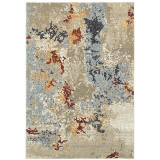 HomeRoots 9' X 12' Beige And Blue Abstract Power Loom Stain Resistant ...