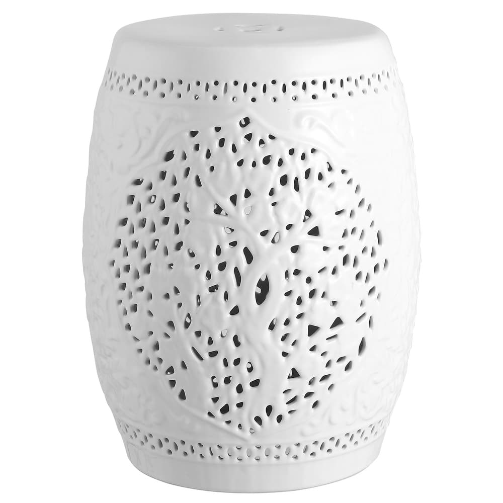 JONATHAN Y Tree of Life 18" Ceramic Garden Stool, White