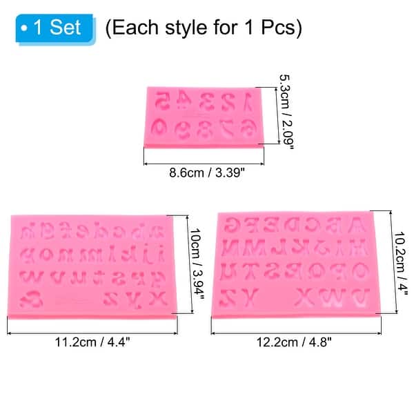 dimension image slide 1 of 3, 3PCS Polymer Clay Mold, Fondant Mold Letter Number Mold Silicone Rose