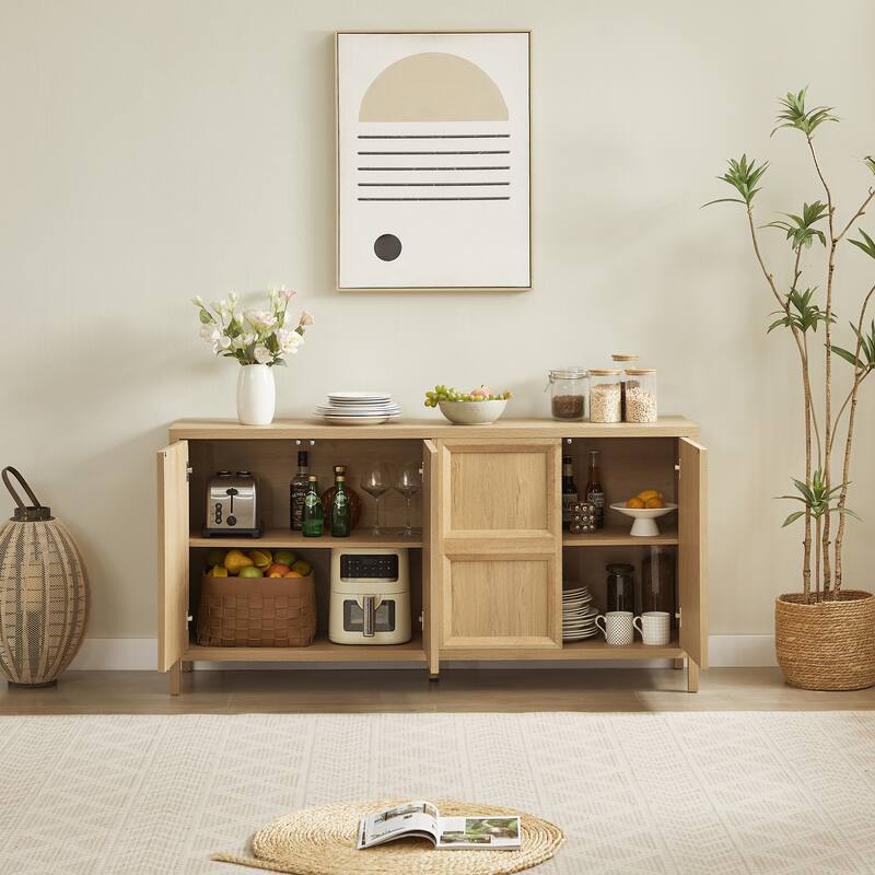 67" Modern sideboard storage cabinet with tip-on opening, soft-close hinges, and tilt-proof wall mount
