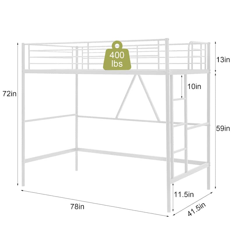 Twin Kids Loft Metal Bed with Reversible Stairs 400lb Capacity Space Saving Under Bed Study Play Area