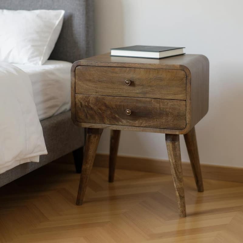 HomeRoots 22" Natural Solid Wood Distressed Two Drawer Nightstand - Natural - 2-drawer