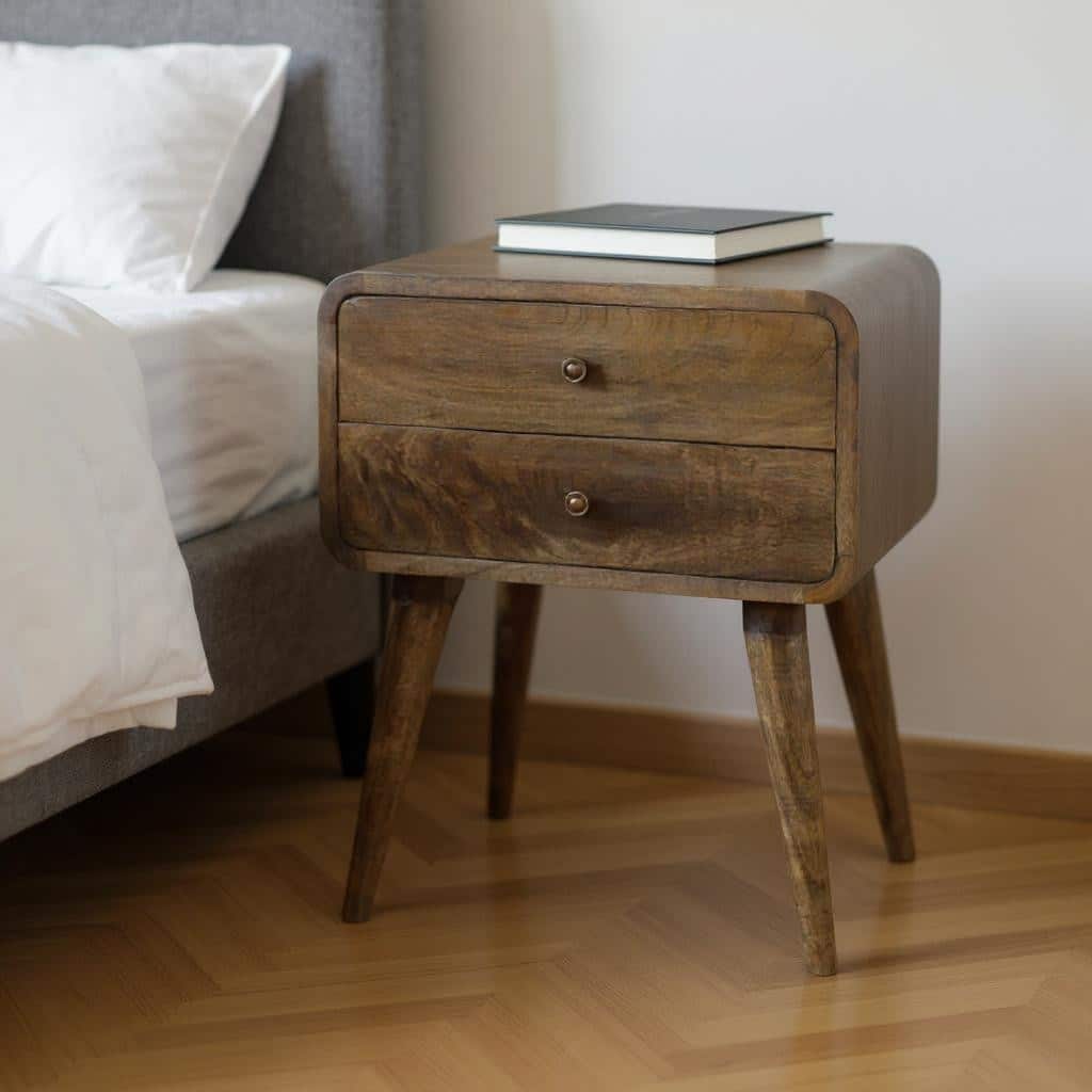 HomeRoots 22" Natural Solid Wood Distressed Two Drawer Nightstand