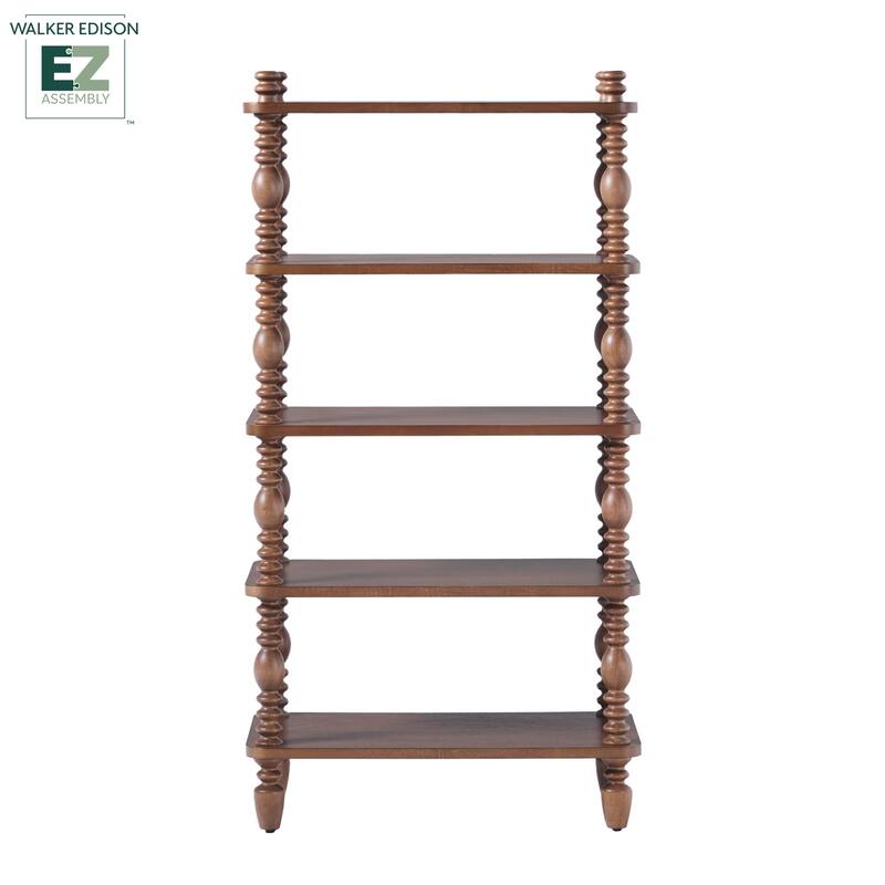 Walker Edison Easy Assembly Solid Wood Short Bookshelf with Wood-Turning Details