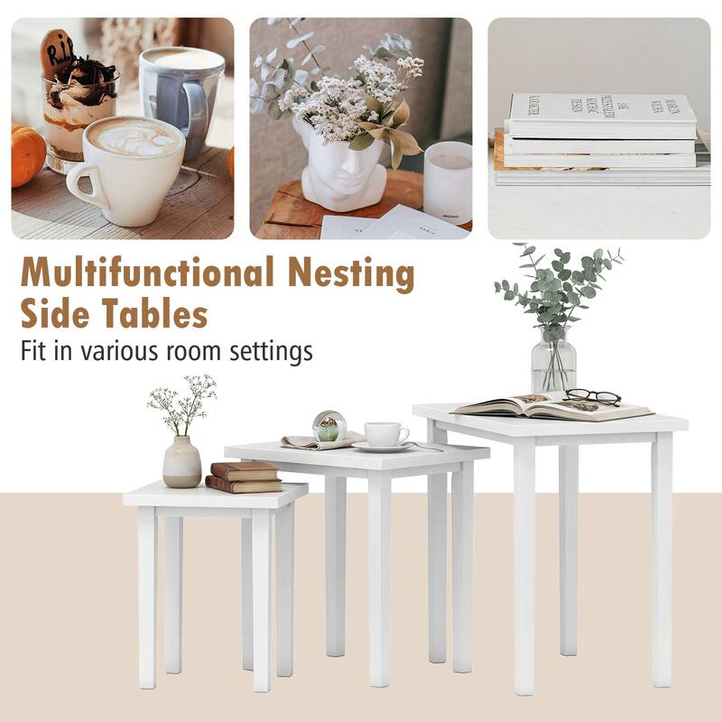 Gymax 3 PCS Nesting End Tables Farmhouse Rectangle Side Table Set for