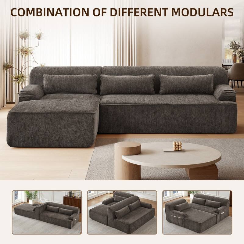 Rossetta Mnimalist Design L-Shape Chenille Sectional Oversized Sofa, Left Facing