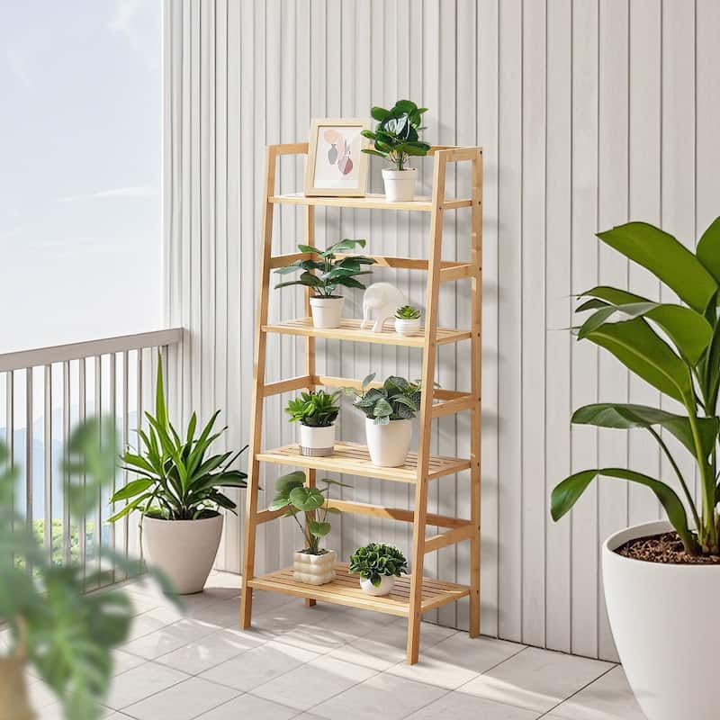 4-Tier Wicker Ladder Shelf Rack, Rattan Storage Organizer for Home - 20.87" x 12.60" x 49.21"