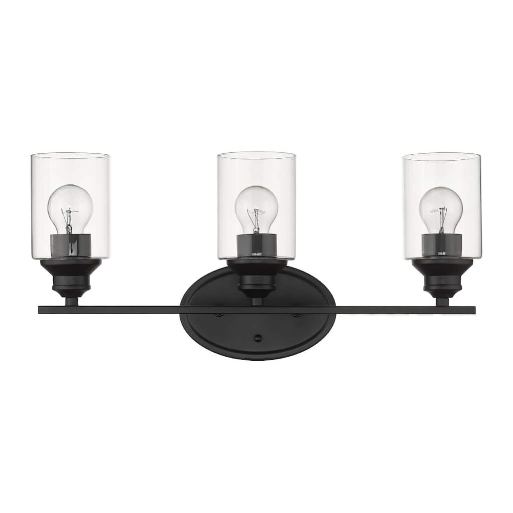 Matte Black 3-Light Vanity Wall Sconce with Clear Glass Shades Dimmable Fixture for Bathroom or Hallway