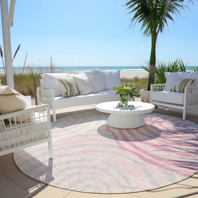 Machine Washable Indoor/ Outdoor Chantille Contemporary Dimensions Rug - Pink - 8' x 8'