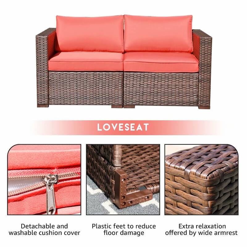 Outdoor 2 Pieces Sectional Sofa Set Wicker Loveseat Corner Sofa