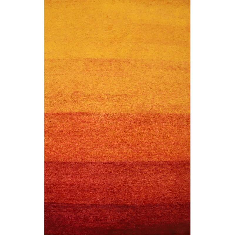 Hand Knotted Oriental 100% Wool Carpet Modern Stripe Oranges & Rust Gabbeh Area Rug - 8' 1'' X 5' 5''