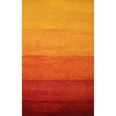 Hand Knotted Oriental 100% Wool Carpet Modern Stripe Oranges & Rust Gabbeh Area Rug - 8' 1'' X 5' 5''