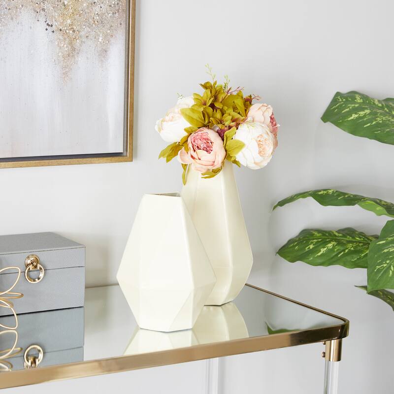 CosmoLiving by Cosmopolitan Metal Geometric Vase (Set of 2) - Blue, Cream, Yellow or White