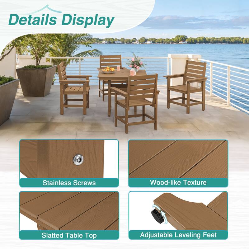 35.2-inch HDPS Outdoor Square Table With Umbrella Holes - 35.2" W x 35.2" L x 30.1" H