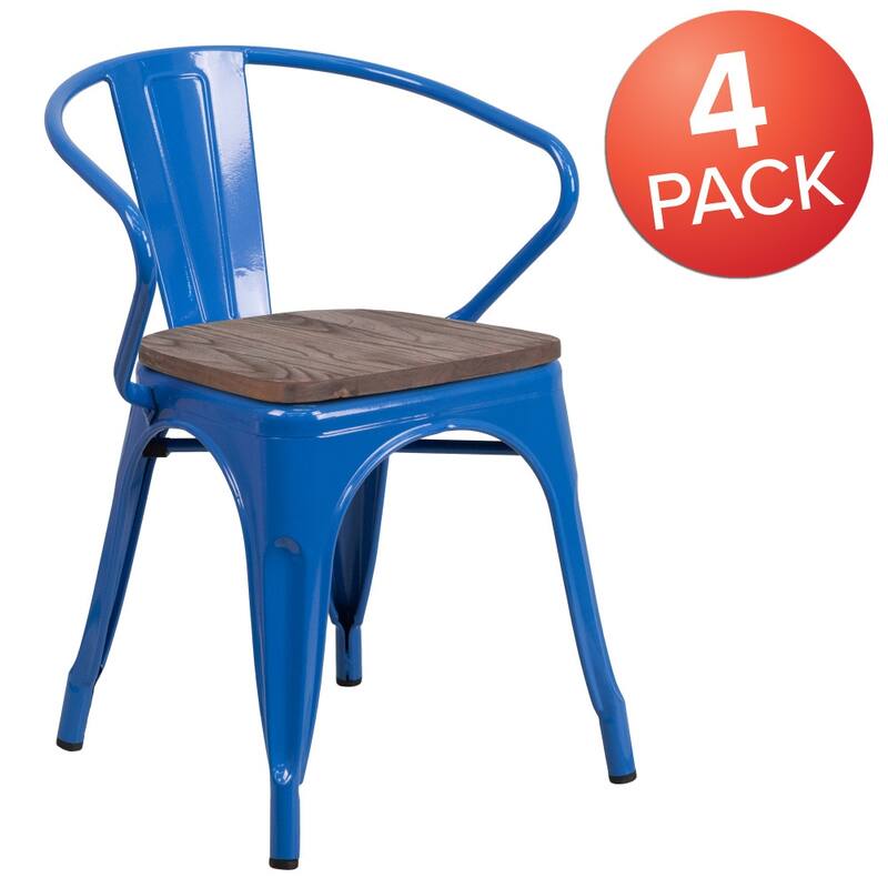 4 Pk. Metal Chair with Wood Seat and Arms