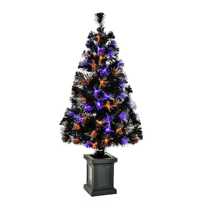 National Tree Company Halloween Pre Lit Artificial Tree Decoration, Black, Fiber Optic, LED Lights, Plug In, 4 Feet