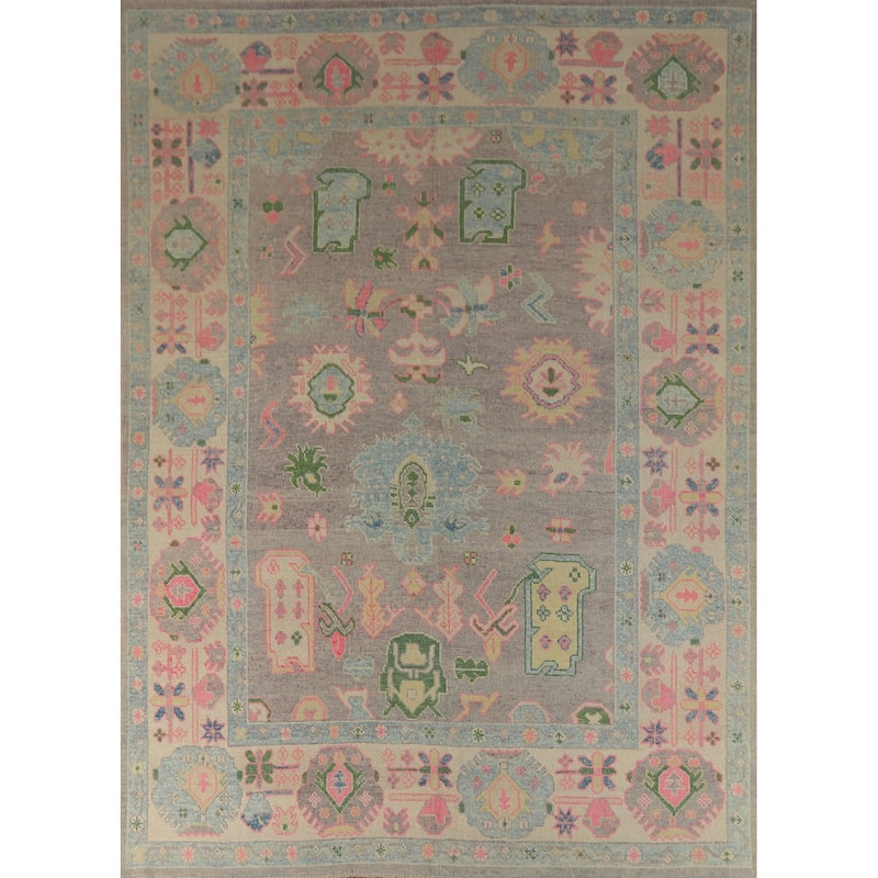 Hand Knotted Oriental 100% Wool Carpet Transitional All-Over Purples Oushak Area Rug - 10' 8'' X 8' 1''