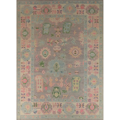 Hand Knotted Oriental 100% Wool Carpet Transitional All-Over Purples Oushak Area Rug - 10' 8'' X 8' 1''
