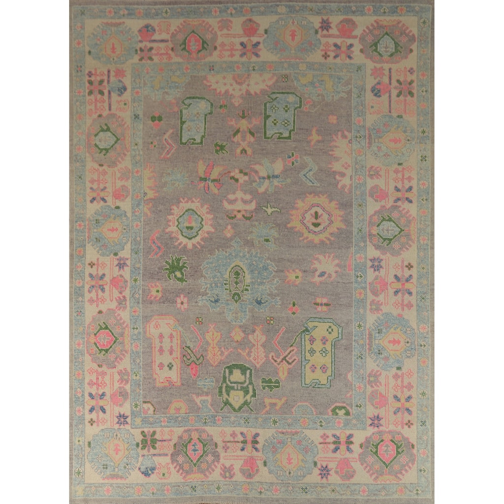 Hand Knotted Oriental 100% Wool Carpet Transitional All-Over Purples Oushak Area Rug - 10' 8'' X 8' 1''
