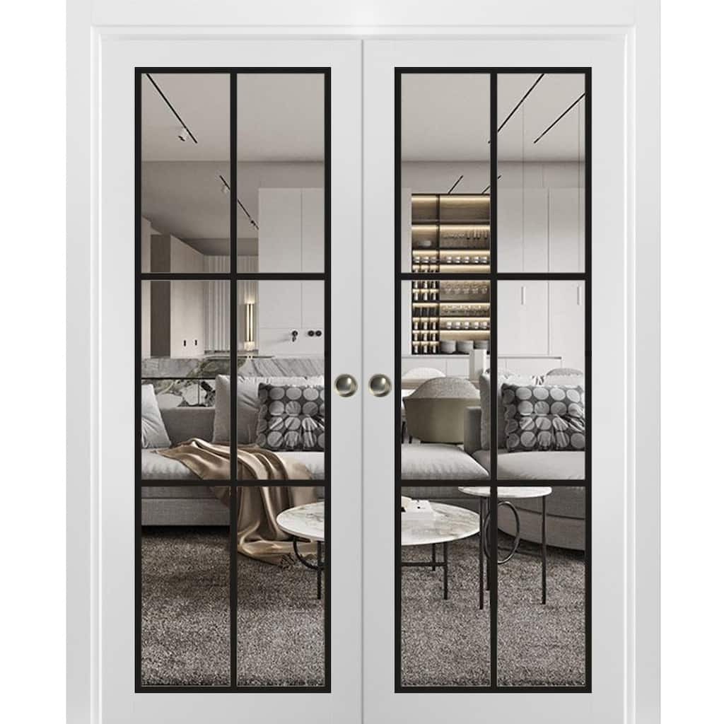 French Double Pocket Doors 36x80 Lucia 2366 White Silk Kit Trims Rail