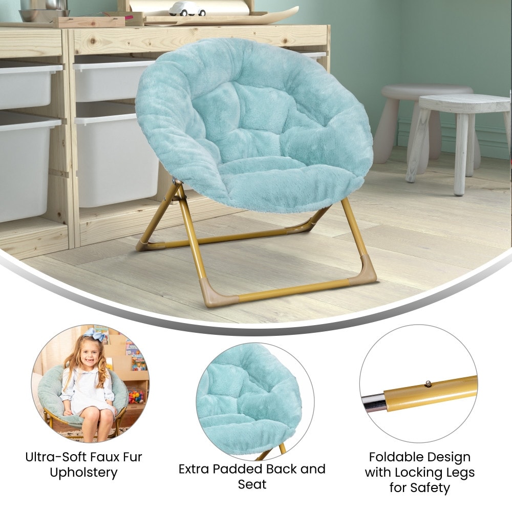 Kids Folding Synthetic Fur Saucer Chair for Playroom or Bedroom