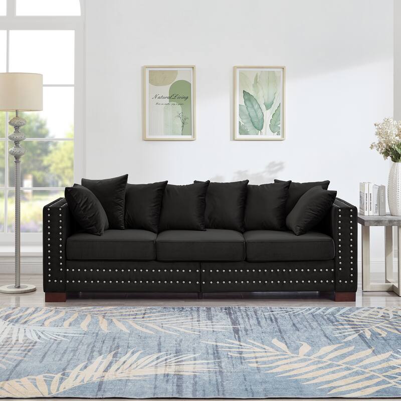 Modern Design Upholstered Velvet Black Sofa with Storage and Removable Cushion Covers - Multi-Color