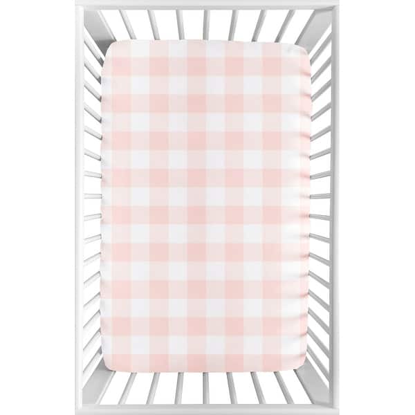 slide 2 of 3, Pink Buffalo Plaid Check Baby Girl Fitted Mini Portable Crib Sheet - Blush White Shabby Chic Woodland Rustic Country Farmhouse