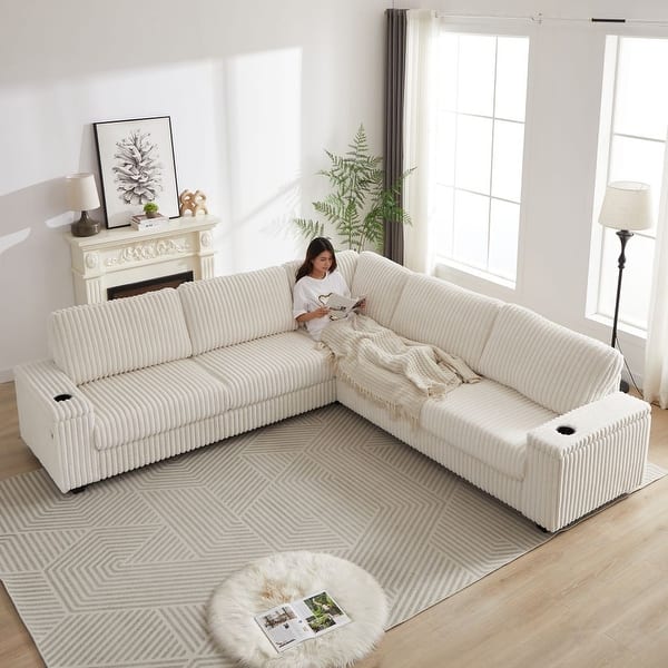 Indoor Oversized Chaise Lounger, Mid-Century Linen Sofa With Solid Wood