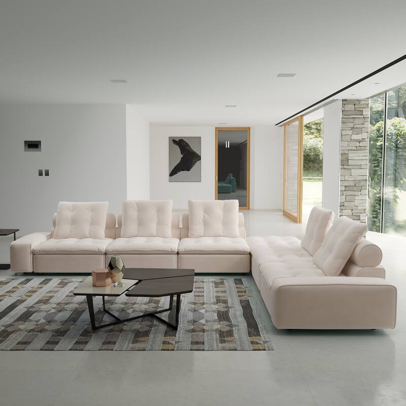 161.44" Corner Sectional Sofa Couch Large 5 Seater Cloud Couch with Ottoman Miami Sofa