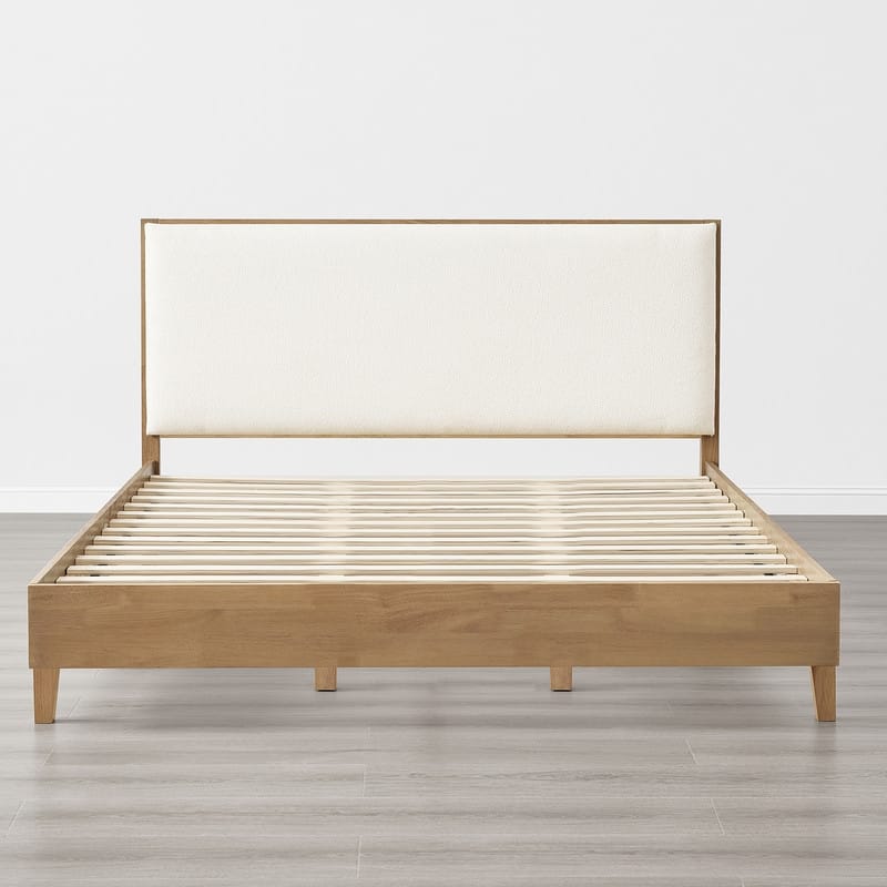 Spruce & Spring Modern Bouclé Platform Bed with Upholstered Headboard & Solid Wood Frame