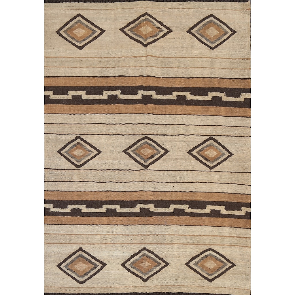 Geometric Tribal Natural Dye Kilim Oriental Area Rug Wool Flat-woven - 5'0" x 6'6"