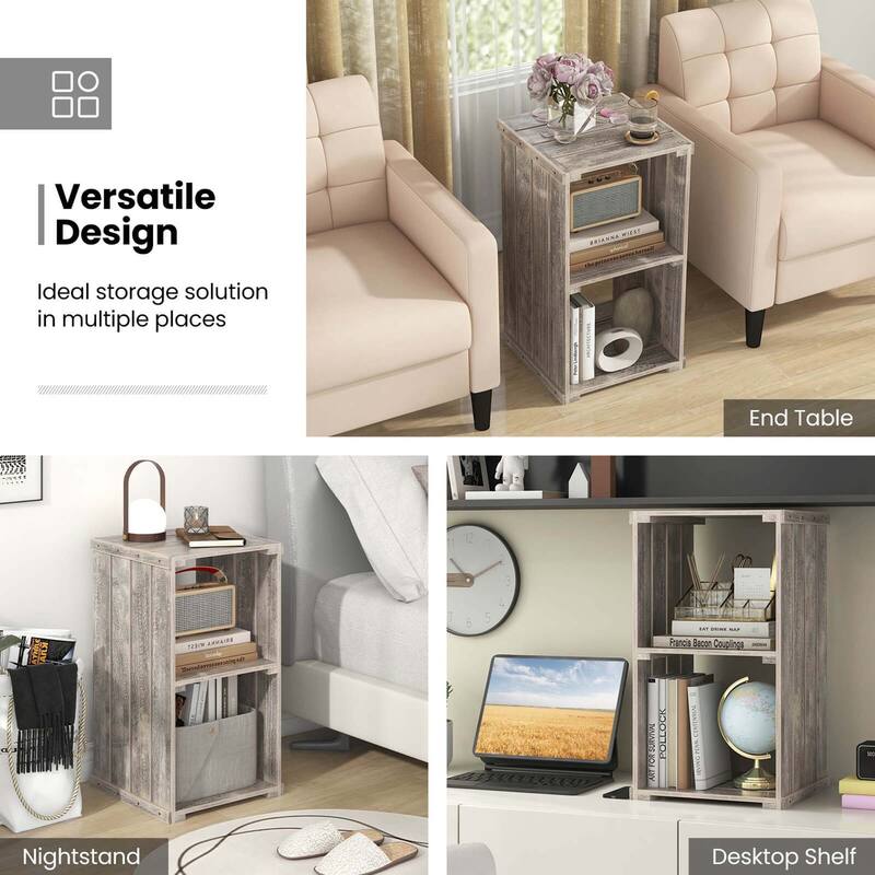 Costway 1/2 PCS 2-Cube Storage Shelf Slatted Paulownia Wood Cubic