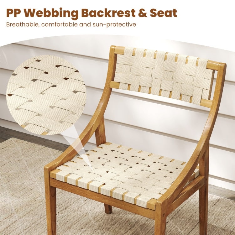 Natural Teak Wood Woven Webbing Dining Chair Armless Indoor Outdoor - 21" x 20.5" x 33"