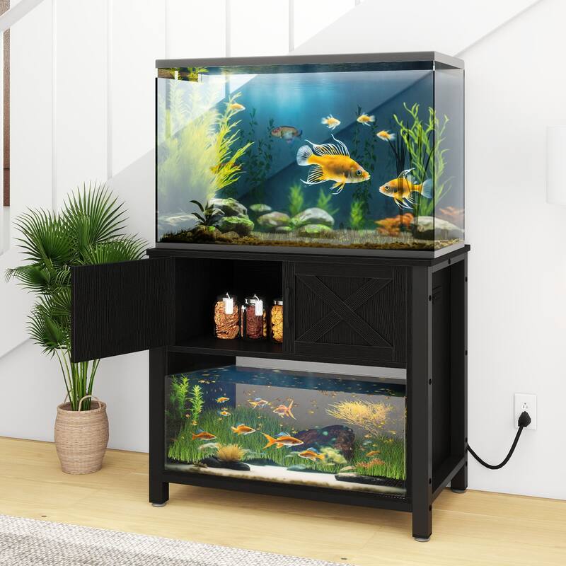 Aquarium Stand Cabinet 40-50/55-75 Gallon Fish Tank Stand with Power Outlets - Black 40-50 Gallon