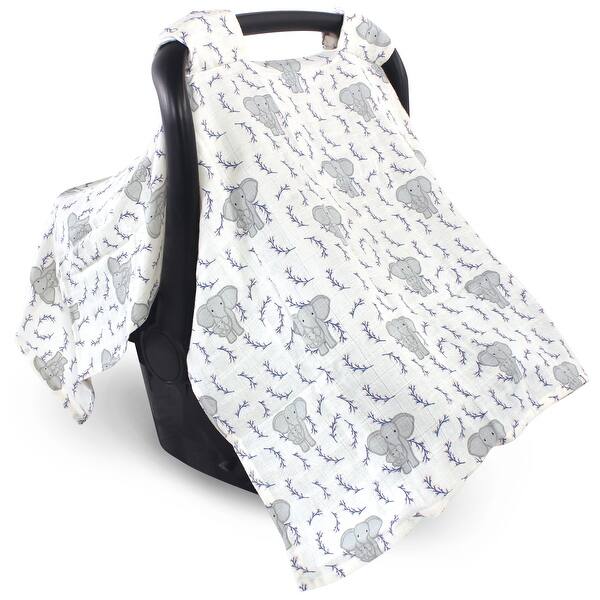 slide 1 of 1, Touched by Nature Baby Girl Organic Muslin Car Seat Canopy, Pink Elephant, One Size - Pink Elephant Pink Elephant