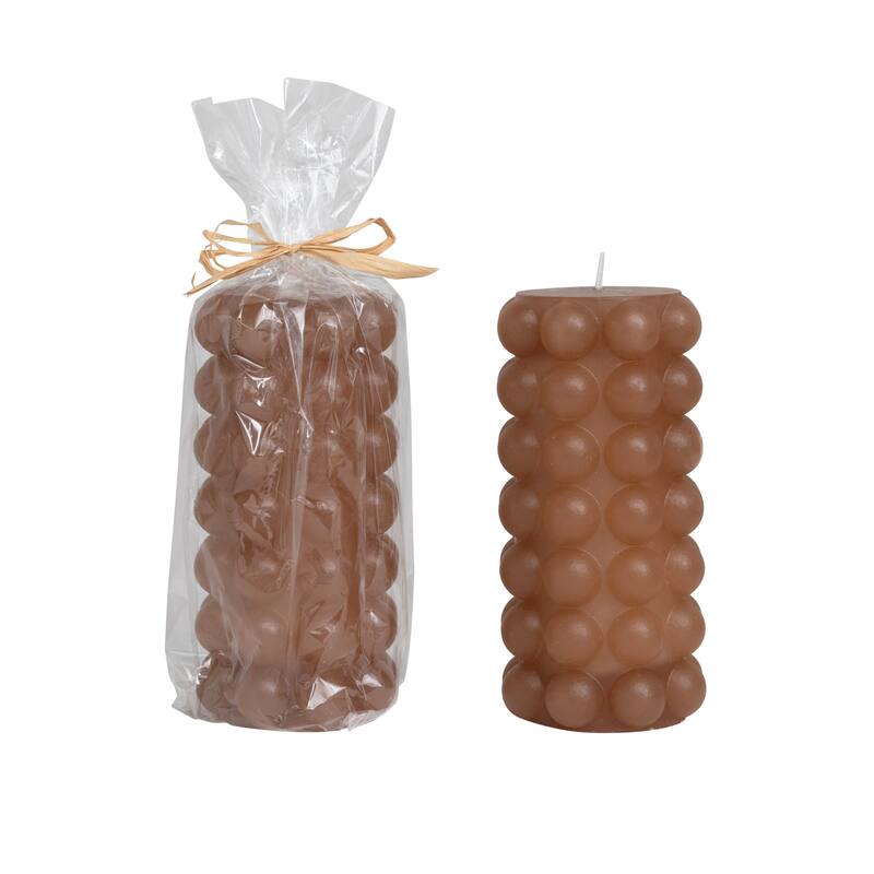 Unscented Hobnail Pillar Candle - Capuccino